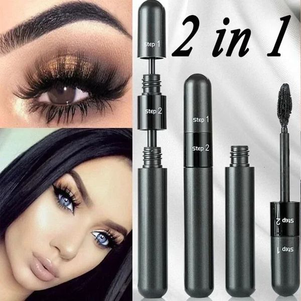 Mascara 2 en 1, brosse longue et épaisse en Gel de silice, allongeant le Volume 3D, imperméable et durable, beauté des yeux, cosmétiques 231027