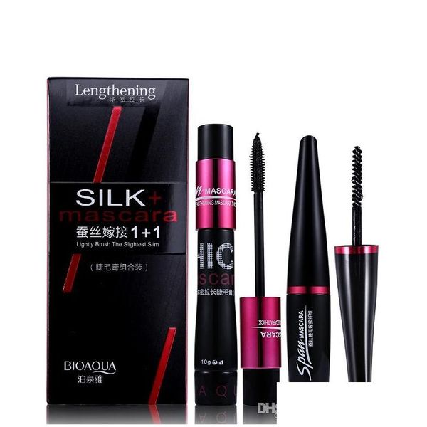 Mascara Bioaqua Marca 2 Unids / set Negro Fibra De Seda Impermeable Volumen Doble Efecto De Larga Duración Alargamiento Rizado Ojos Maquillaje Gota De Dhemf