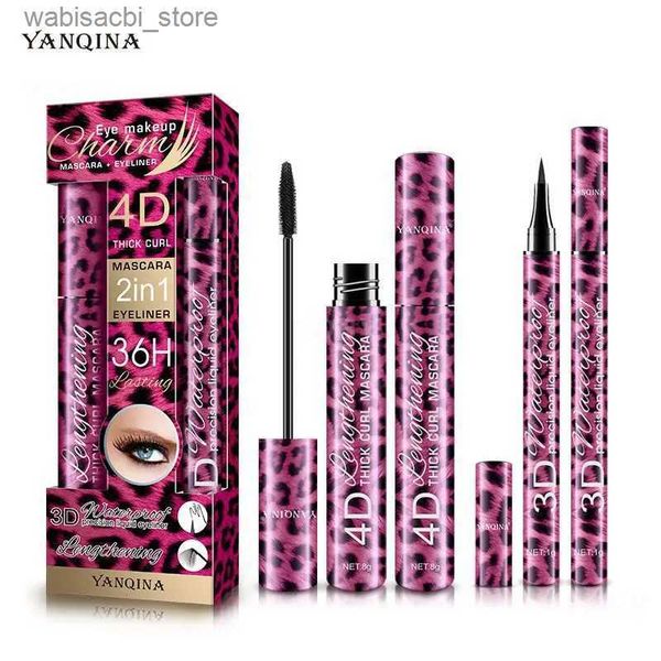 Mascara delineador de ojos Conjunto de rímel con ojos espumosos y espesas curling pestañas de ojo suave cosméticos impermeables alineador de ojos pluma l49