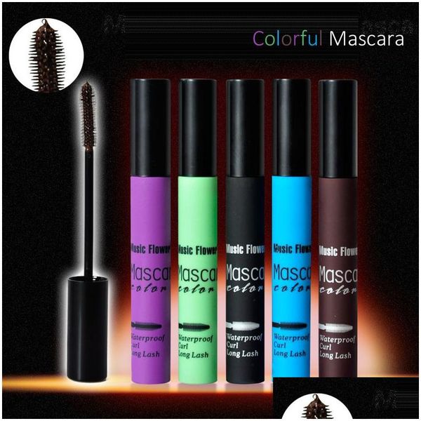 Mascara Music Flower Curl Long Lash Colorf Mascara Mascaras de colores impermeables Profesional Alta calidad Marca Cosplay Maquillaje Drop D Dhw40