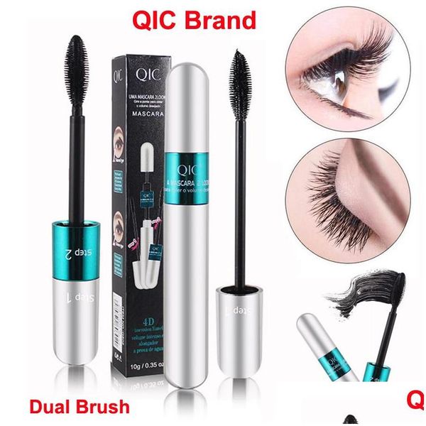 Mascara Qic 4D Fibre De Soie Cils Noir Cils Bouclés 2 En 1 Double Brosse Maquillage Épais Allongement Imperméable Longue Durée Drop Delivery Dhfbw