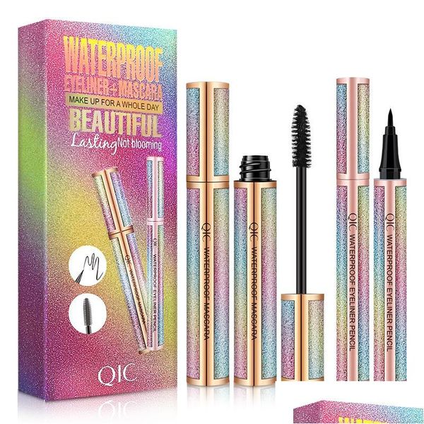 Mascara Qic Glossier Starry Sky Mascaras y delineador de ojos Conjunto Alargamiento impermeable Grueso Suave Lápiz negro Maquillaje cosmético Gota Deli Dhe6Y