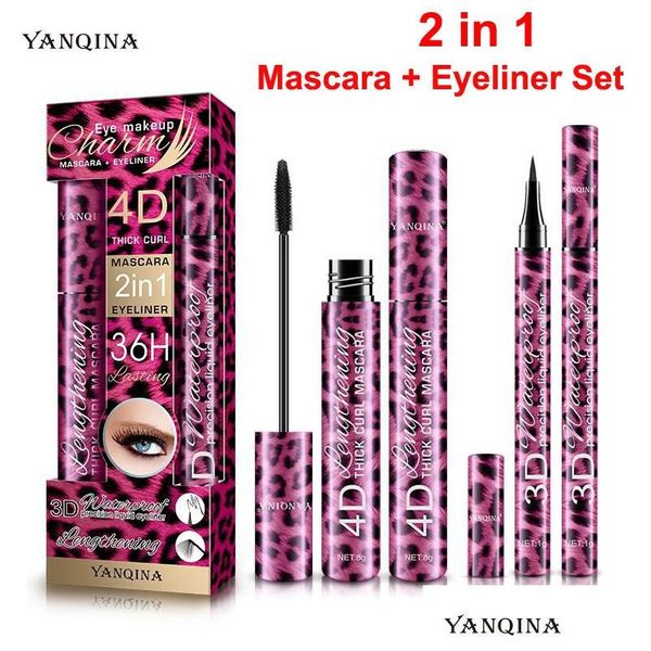 Mascara Yanqina 36H Mascara Eyeliner liquide stylo maquillage 4D boucles épaisses noir longue durée imperméable Eye Liner cosmétiques beauté goutte Del Dh1Q6