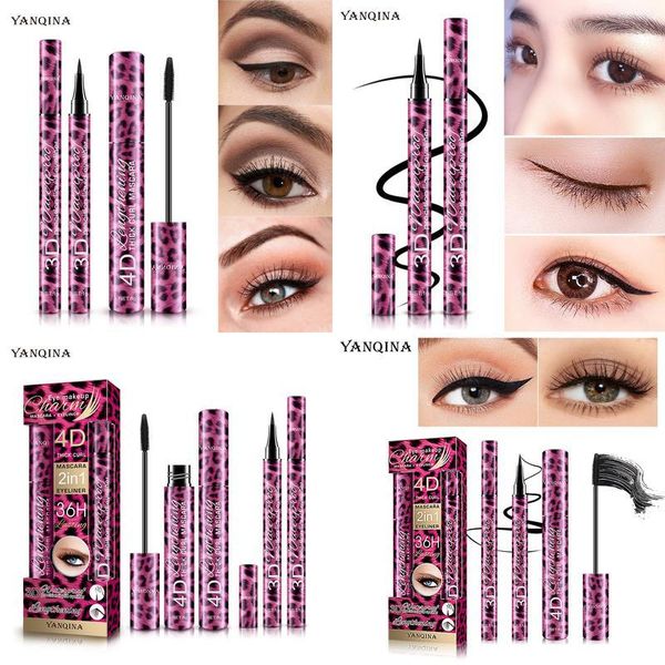 Mascara Yanqina Beauty Ensemble de maquillage 2 pièces Eyeliner à imprimé léopard rouge imperméable et anti-taches - Livraison directe Otlbo