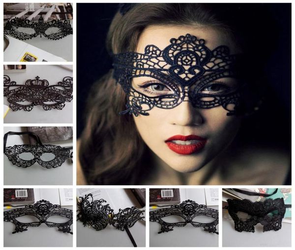 Máscaras Accesorios de Halloween Fiesta de encaje sexy Máscaras de disfraces Traje veneciano Patrones múltiples Máscaras de disfraces sexy de encaje negro2640348