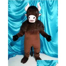 Mascot 2024 Halloween ADT Tamaño de bisonte para la fiesta Venta de caricaturas Soporte de personalización Drop de entrega de vestuario Dhoeh