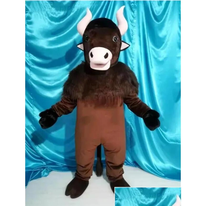 Mascot 2024 Halloween ADT Rozmiar Bison Costume for Party Cartoon Postacie Sprzedaż Wsparcie Dostosowanie Dostawa Ubrania Kostium Dhoeh