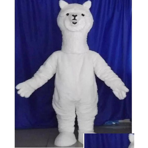 Mascotte 2024 Halloween White Alpaca Costume Costume de haute qualité Cartoon Caractéristique Adts Taille Christmas Carnaval Party Outdoor Dhlzu