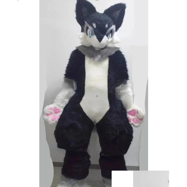 Mascota Negro Medio Largo Piel Husky Fox Disfraz Caminando Traje de Halloween Fiesta Juego de rol Drop Entrega Ropa Disfraces Dhq0B