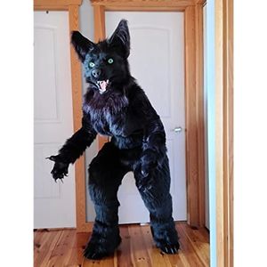 Costume de mascotte de loup noir, Costumes pour adolescents, costume complet en fourrure, spectacles et Costumes pour grands événements