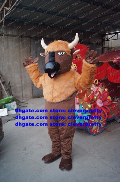 Costume de mascotte Brown Kerbau Buffalo Bison Wild Ox Bull Cattle Calf Adult Cartoon Character Manners Ceremony Put On Nice zx1491