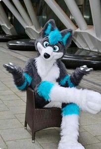 Mascot Costume Long Fur Furry Grey Wolf Husky Dog Fox Fursuit Mascot Traje de caricatura de alta calidad