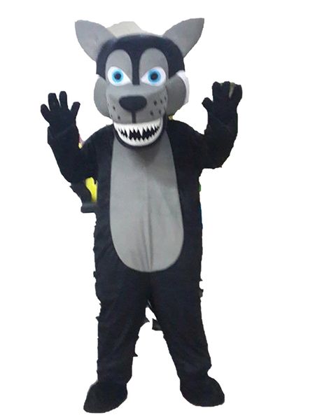 Costume de mascotte Nouvelle mousse adulte de haute qualité publicitaire noire husky loup sophistiqué mascotte costume en peluche de Noël déguisement halloween mascotte