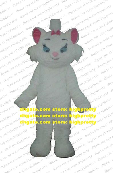 Mascot Costume Smart Marie White les Aristocats Cat Pussycat Moggie Kitten Cartoon avec oreilles roses blanches N ° 4258