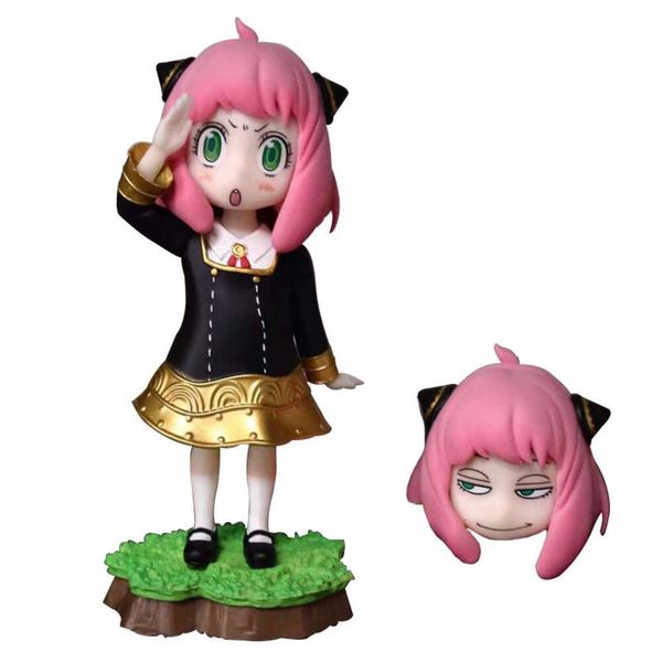 Costumes de mascotte 12cm Anime Figure Spyfamily Anya Forger Petit haricot Changement d'esprit Head School Uniforme Salut Modèle Poupée Jouet Cadeau Collecter Pvc