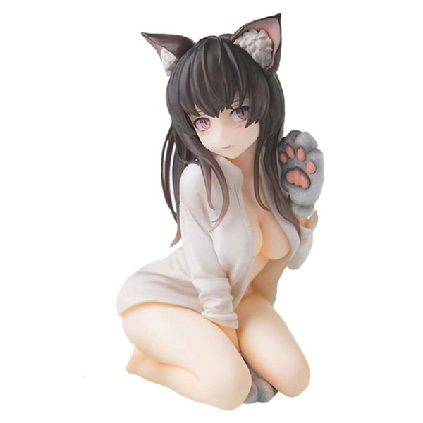 Costumes de mascotte 14 cm Figure d'anime Mia Cat Girl Oreilles Pattes en peluche Queue Chemise blanche Sexy à genoux Brunette Fille Modèle Poupées Jouet Cadeau Collecter en boîte