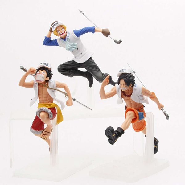 Disfraces de mascotas 17 cm Figuras de anime de una pieza Corriendo Hermano Mono D Luffy Portgas Ace Sabo Colección de figuras de acción Modelo Adornos Juguetes Regalos