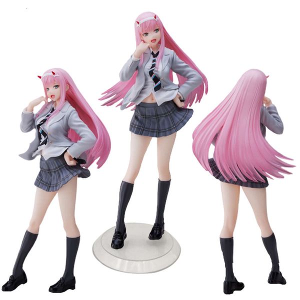 Disfraces de mascotas 18 cm Darling in the Franxx 02 Anime Girl Figura Uniforme escolar Zero Two Figura de acción sexy Zero Two Figurita Muñeca coleccionable Juguete