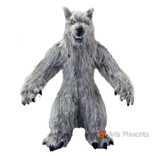 Costumes de mascotte 2,2 m Costume de loup de la vie réelle Adulte Costume de mascotte complet Iatable Marche Blow Up Déguisement pour Halloween Tenue d'animal