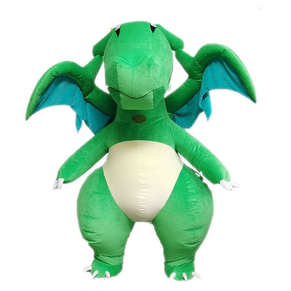 Costumes de mascotte 2,6 m adulte Iatable Costume de dinosaure vert Costume de personnage de dessin animé Costume complet du corps marchant Dragon mascotte Blow Up Outfit Party