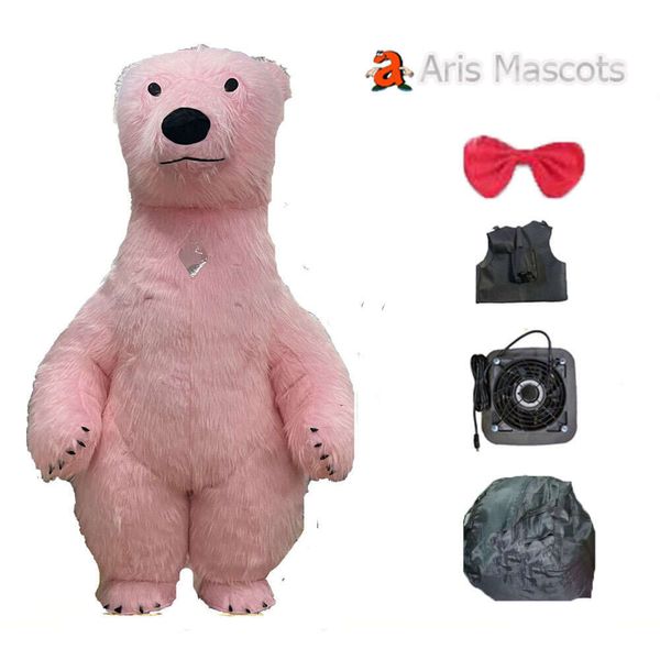 Costumes de mascotte 2.6m, Costume d'ours polaire rose mignon, Costume de mascotte en fourrure pour adulte, déguisement complet du corps pour les divertissements