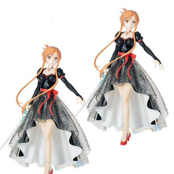 Costumes de mascotte 22 cm Anime Game Figure Japonais Anime Sword Art Online Asuna Robe longue noire Sexy Kawaii Pose Debout Modèle Poupées Jouet Pvc