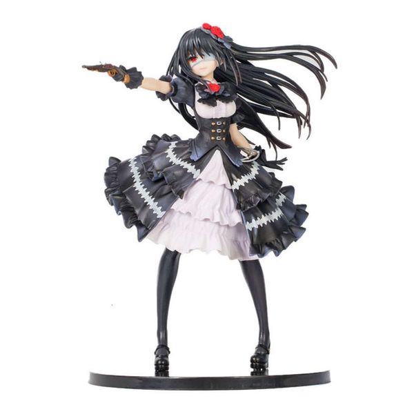 Disfraces de mascota 23 cm Figura de anime Tokisaki Kurumi Fecha japonesa A Live Retro Vestido negro Soporte Modelo Muñecas Juguete Regalo Recoger adornos en caja Pvc