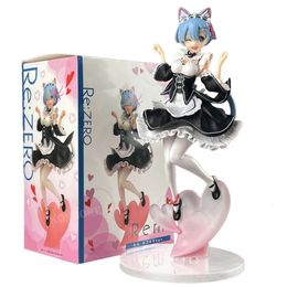 Mascottekostuums 23 cm Re: zero Starting Life in Another World Anime Figuur Rem Cat Ear Action Figure Rem/ram Beeldje Collectible Model Doll Toys