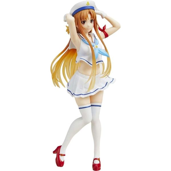 Disfraces de mascotas 24 cm Figura de juego de anime Anime japonés Sword Art Online Asuna Traje de marinero Lindo Kawaii Pose Modelo de pie Muñecas Juguete Pvc