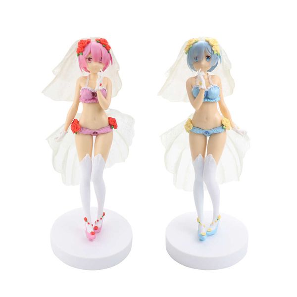 Costumes de mascotte 25 cm Figure d'anime Re: Life de démarrage zéro dans un autre monde REMM et RAM Sexy Gauze Mode de bain Dolls Dolls Toy Gift Collected