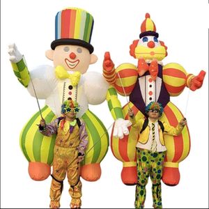 Costumes de mascotte 3,5 m drôle adulte transportant des accessoires de clown iatables pour les divertissements de carnaval grands événements fête exploser personnage de marche