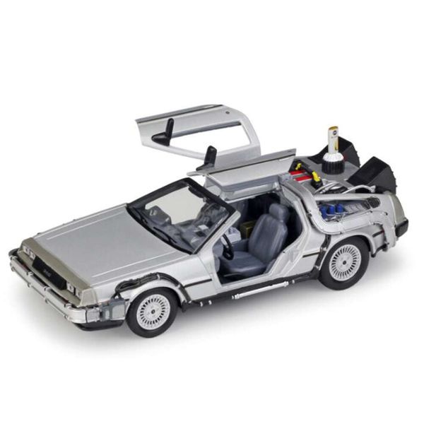 Costumes de mascotte retour vers le futur 1/24 voiture en alliage métallique moulé sous pression Marty Mcfly partie 1 2 3 temps Hine Delorean Dmc-12 modèle jouet bibliothèque ornement version la plus élevée.