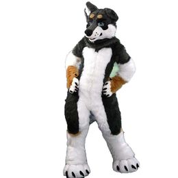 Mascotte Kostuums Zwart -witte husky Dog Wolf Foxfursuite Mascot Furry kostuumjurk groot evenementprestaties kostuum