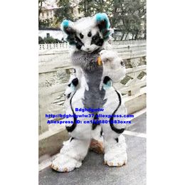 Costumes de mascotte Noir Blanc Longue Fourrure Fourrure Loup Husky Chien Renard Fursuit Costume De Mascotte Adulte Costume De Dessin Animé Restaurant Inn Soirée Zx3005