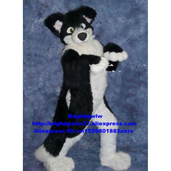 Disfraces de mascotas Negro Blanco Piel larga Lobo peludo Zorro Husky Perro Fursuit Disfraz de mascota Traje de personaje adulto Imagen Embajador Punto escénico Zx449