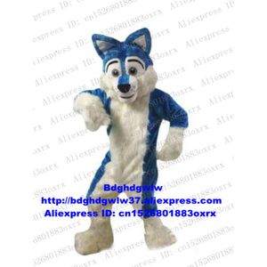 Costumes de mascotte Bleu Longue Fourrure Furry Wolf Fox Husky Dog Fursuit Costume De Mascotte Adulte Personnage De Dessin Animé Session D'ouverture Réunion Annuelle ZX129