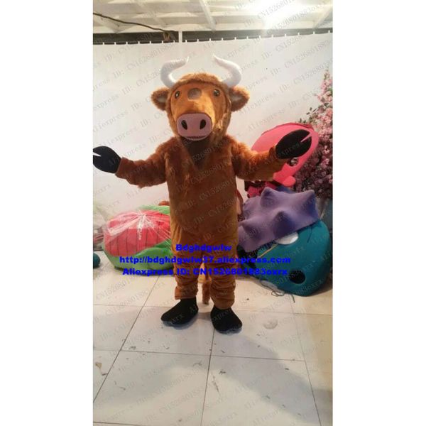 Costumes de mascotte Brown Kerbau Buffalo Bison Buffle sauvage Bull Bovins Veau Costume de mascotte Personnage de dessin animé Costume adulte Costume Boutique Célébration Zx1640