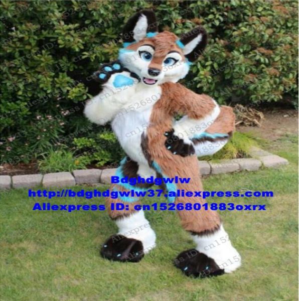 Disfraces de mascotas Marrón Fur Long Furry Husky Husky Wolf Fursuit Disfraz de carácter para adultos Traje de anime Bienvenido al Doorman3811925