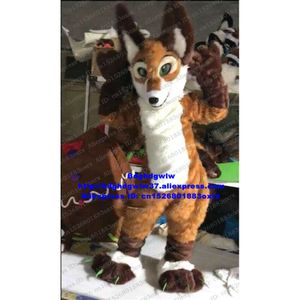 Costumes de mascotte Brown longue fourrure fourrure loup Husky chien Fursuit mascotte Costume adulte personnage de dessin animé Temple juste marchandise rue Zx2990