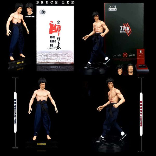 Disfraces de mascota Bruce Lee Figura de acción El regreso del gran maestro Dragón Tigre Luchando Ropa real de tres cabezas 30 cm Modelo Juguetes Decoración de escritorio