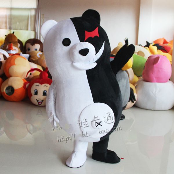 Costumes de mascotte Costume de mascotte d'ours noir et blanc de dessin animé Costumes de mascotte Monokuma à vendre Robe de rôle d'anime Vêtements de dessin animé Costumes de Cosplay