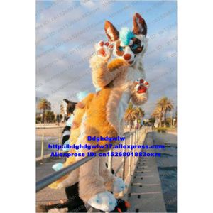 Mascottekostuums Kleurrijke lange vacht harige wolf Husky hond Vos Fursuit mascottekostuum volwassen stripfiguur openingssessie film rekwisieten Zx3012