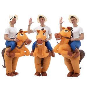 Costumes de mascotte Cowboy Riding Horse Iatable Costume Halloween Carnaval Party Stage Show Mascarade Riding Game Competition Toy Vêtements