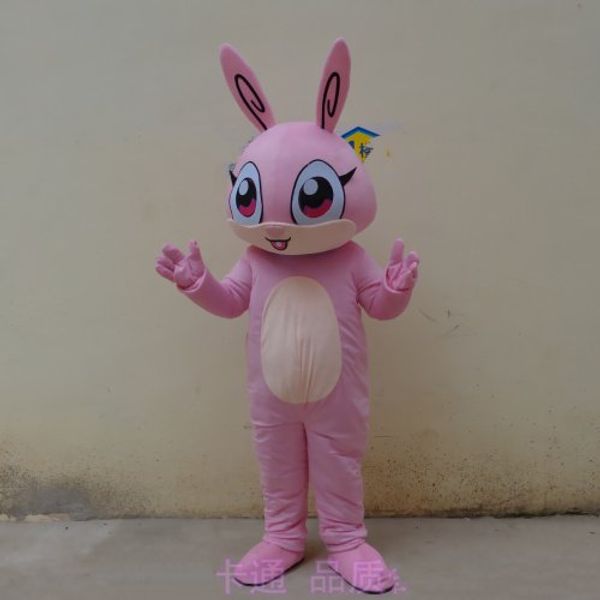 Costumes de mascotte Costume de mascotte de lapin de Pâques Costumes de fête avec de longues oreilles visage heureux adulte