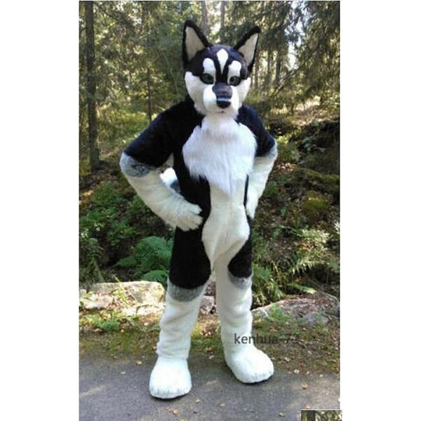 Costumes de mascotte Vente directe d'usine Black Husky Dog Wolf Costume de jambes courbées Déguisement Toutes les tailles Marque Costume complet Drop Livraison Dhzqg