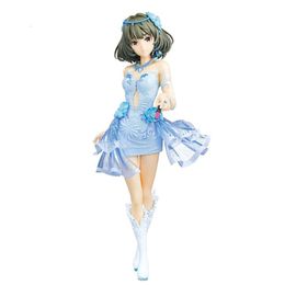 Costumes de mascotte Véritable 22 cm Figure d'anime l'idole maître Cendrillon filles Takagaki Kaede robe bleue support modèle poupée jouet cadeau collectionner en boîte PVC