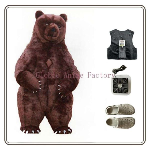 Disfraces de mascota Disfraz gigante Iated Adulto Roaring Blow Up Bear Traje Funy Halloween Fancy Dress Animal Character Stage Gift