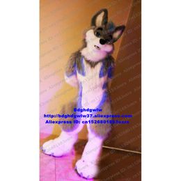 Grijze lange vacht harige wolf husky hond vos fursuit mascotte kostuum volwassen stripfiguur outfit supermarkt merk figuur Zx3006