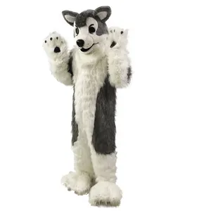 Costumes de mascotte Wolf Grey Husky chien Fursuit Costume de mascotte Long Fur Party Fancy Dishing Tenues Promotion Carnaval Halloween Noël Adultes