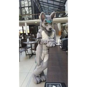 Mascotte Kostuums Gray Husky Dog Wolf Fox Halloween Animal Fursuit Mascot Mascot Kostuum Fancy Dress Birthday Gift